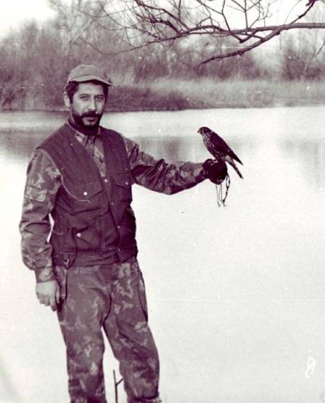 With Merlin (Falco columbarius ?aeasalon / F. aesalon ?aeasalon) during hunting at Jandari Lake, SE Georgia, November 1979 by Alexander Abuladze